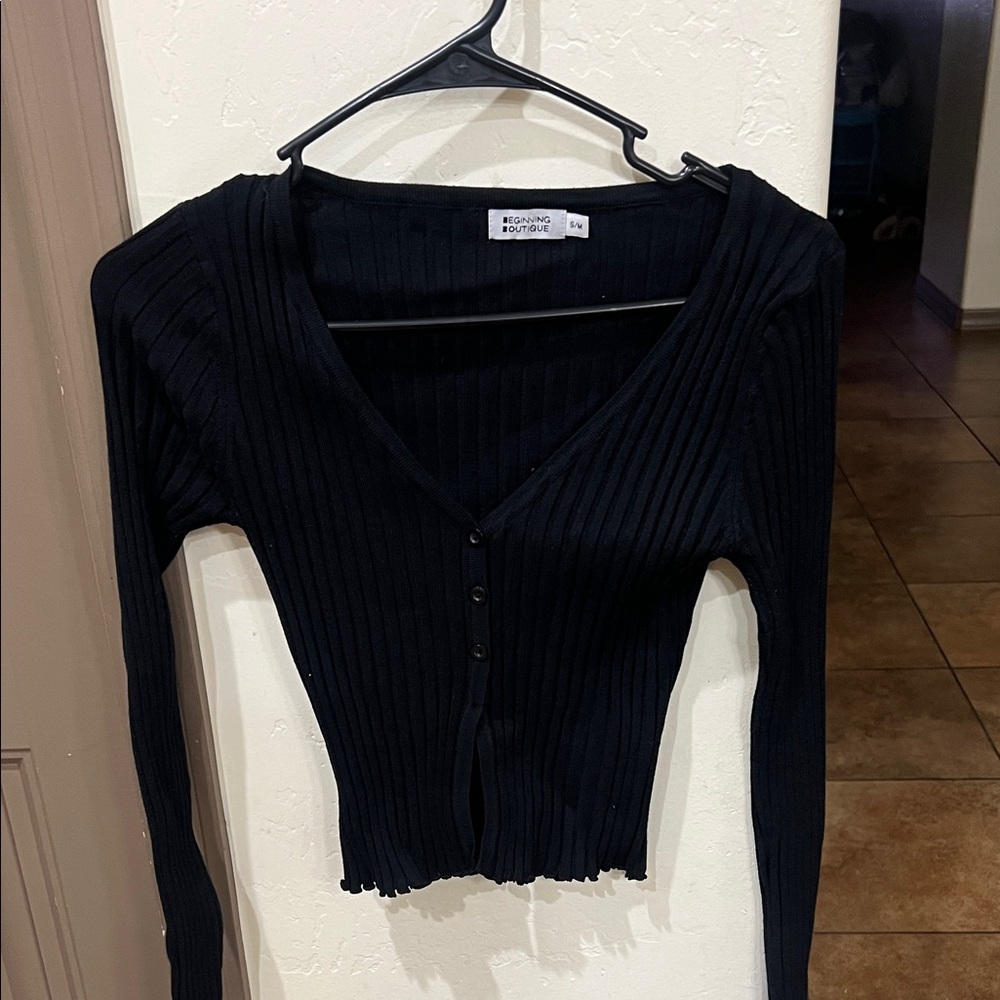 Beginning Boutique Black Ribbed Sweater